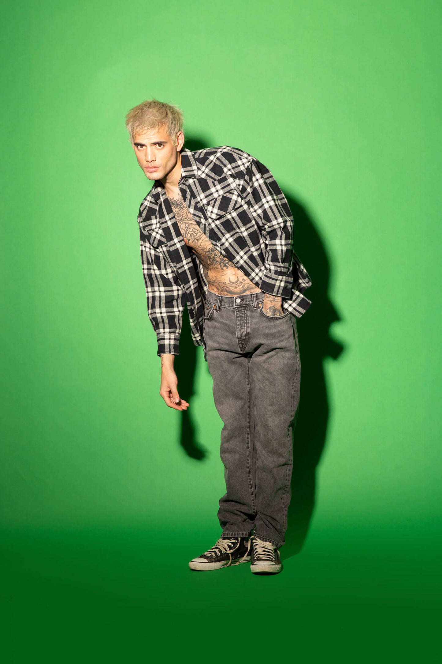 Black & White Checkered Plaid Oversized Shirt