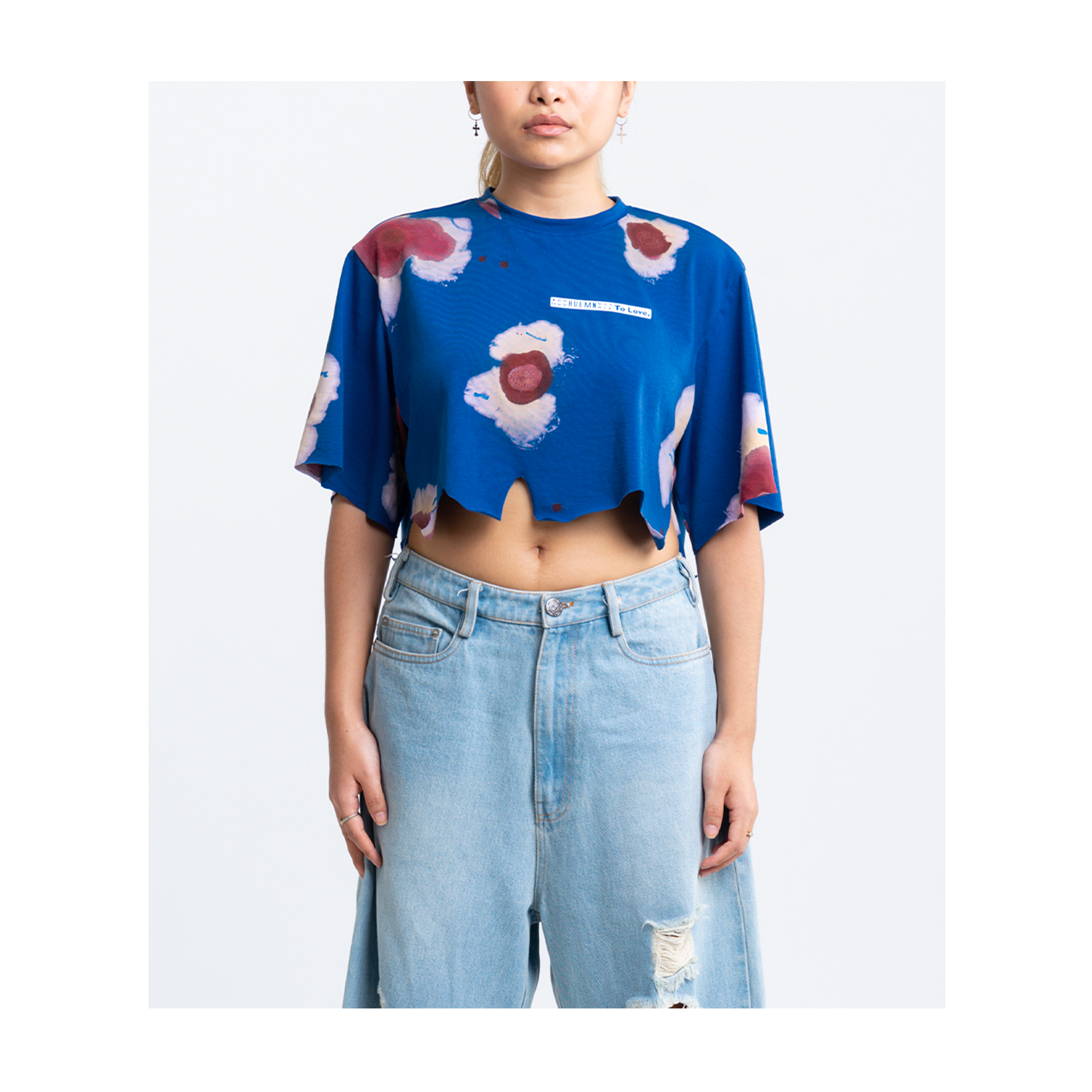 Huemn Blood Washed To Love Crop Top (Blue)