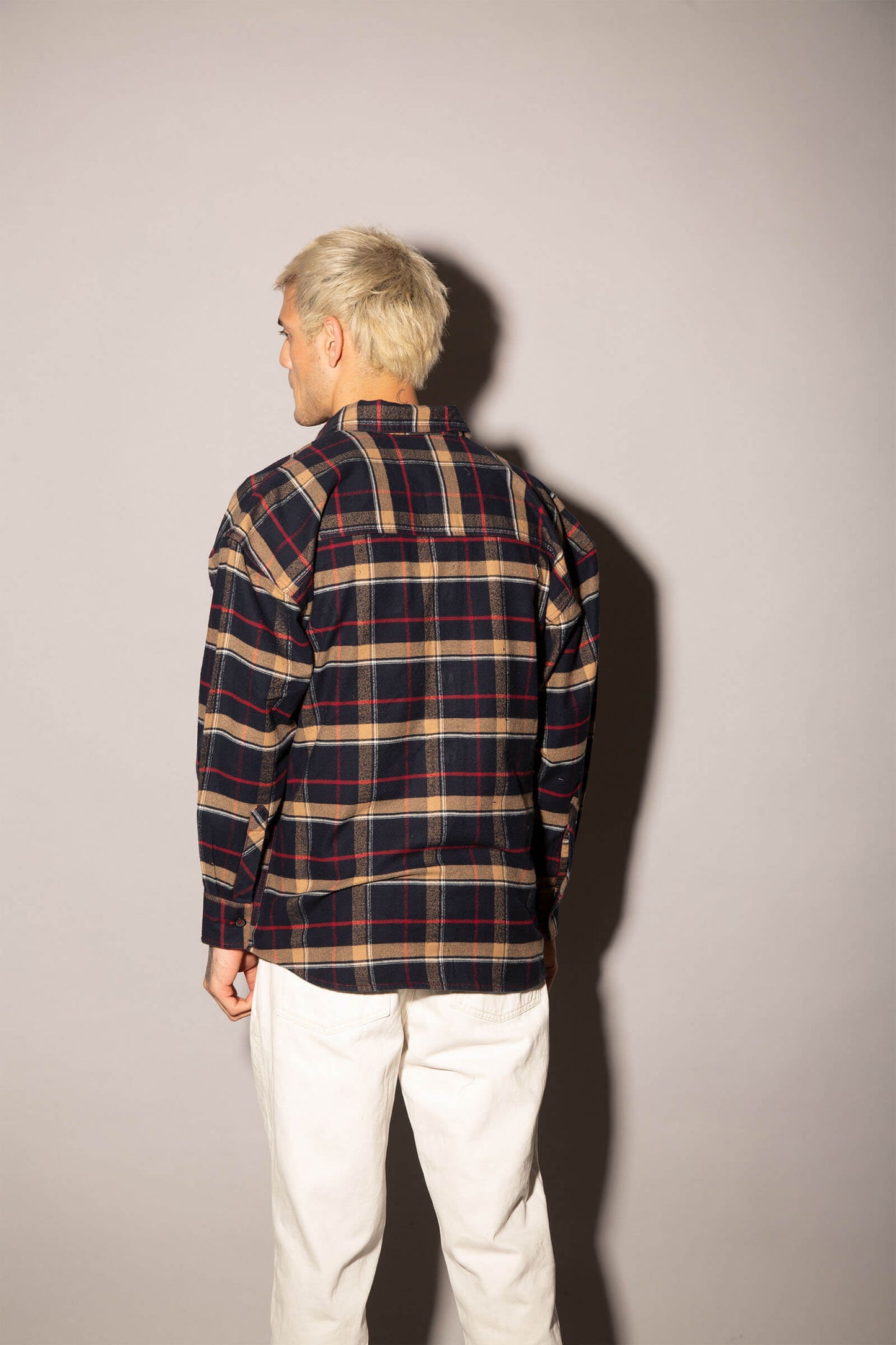 Dark Navy Blue Checkered Plaid Oversized Shirt