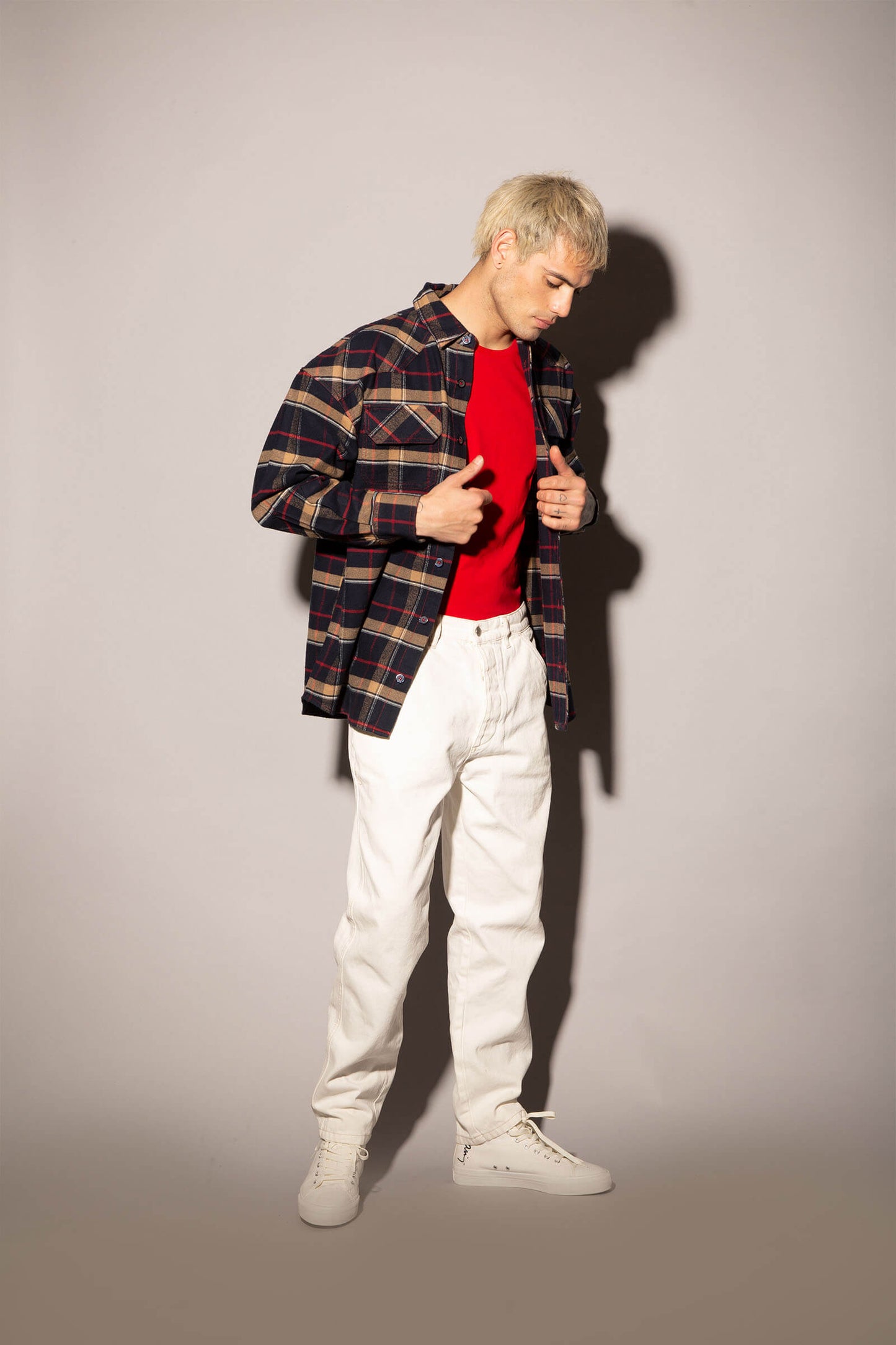 Dark Navy Blue Checkered Plaid Oversized Shirt