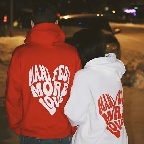 Manifest More Love - Red & White Cotton Couple Hoodies - Prime Fitz