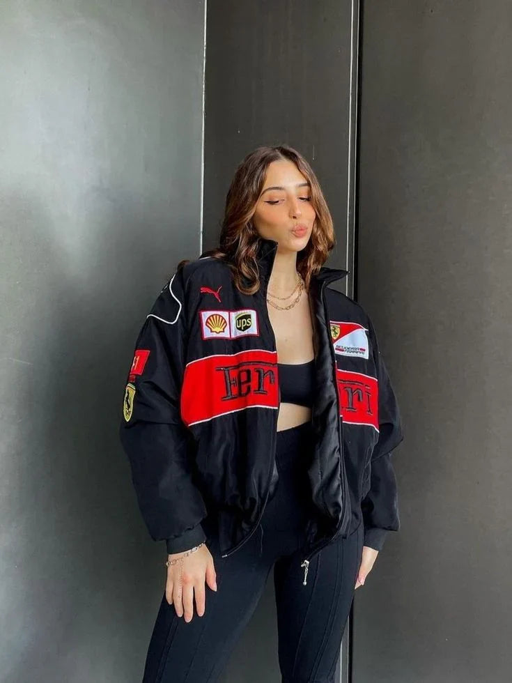 Embroidered Black Ferrari F1 Jacket — Motorsport Luxe - Prime Fitz