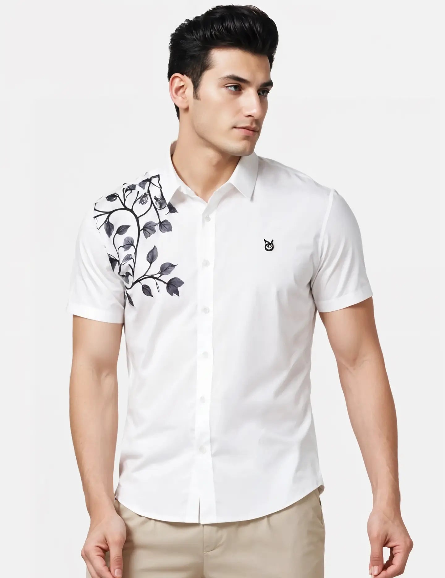 White Leafs Printed Men's Shirt Half Sleeves Exclusive Summer Edition - Prime Fitz