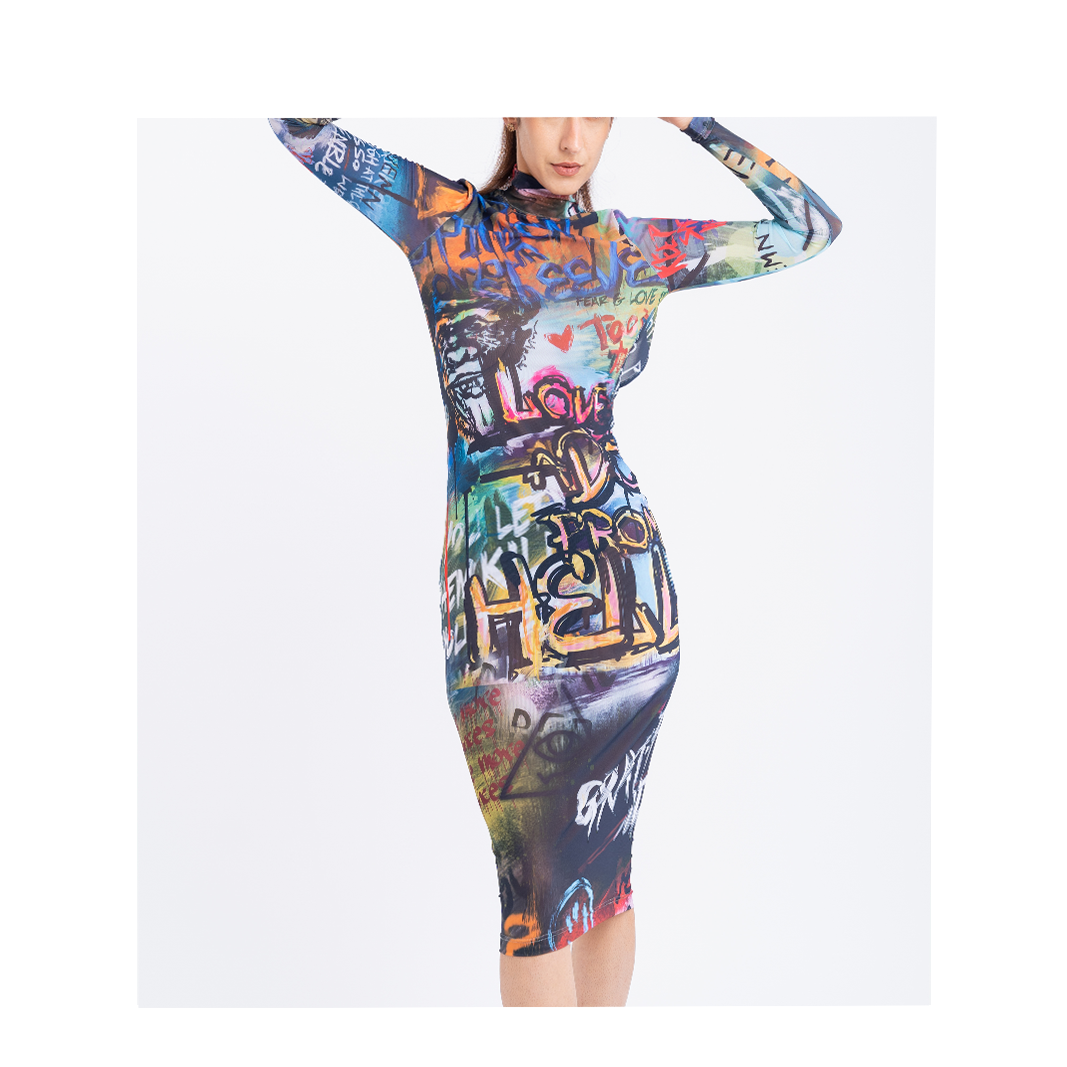 'Huemn City' Semi-Sheer Midi Dress