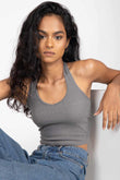 Grey Ribbed Halterneck