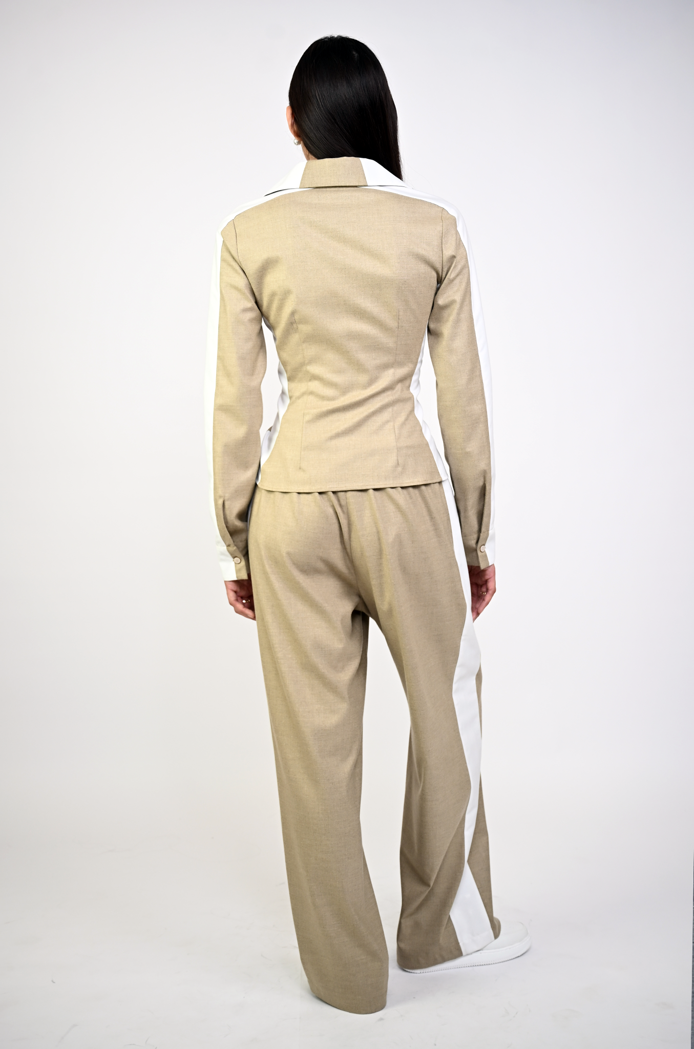 Embroidered trackpant with panelled detail (Beige)
