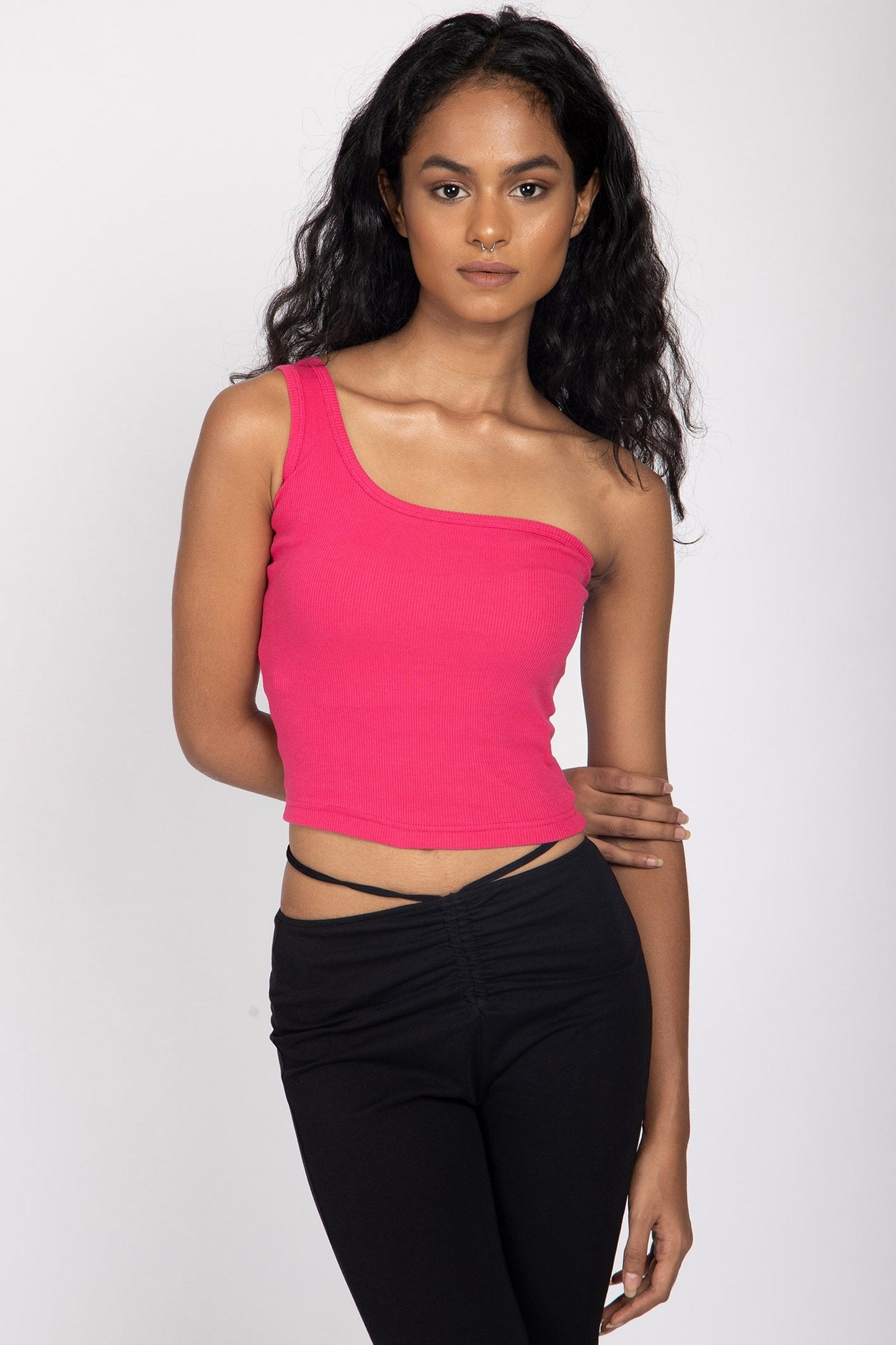 Hot Pink One Shoulder Ribbed Tank
