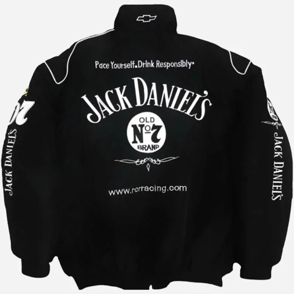 F1 Jack Daniel Puffer Jacket – Unisex Motorsport Style with Embroidery Flair - Prime Fitz