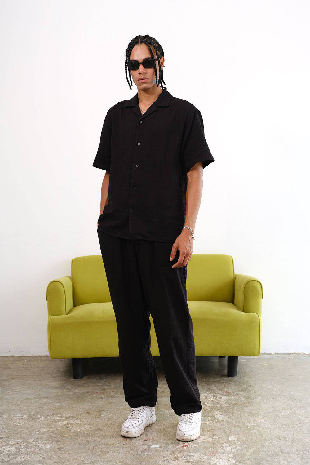 Jet Black Cotton Organic Gauze Pants