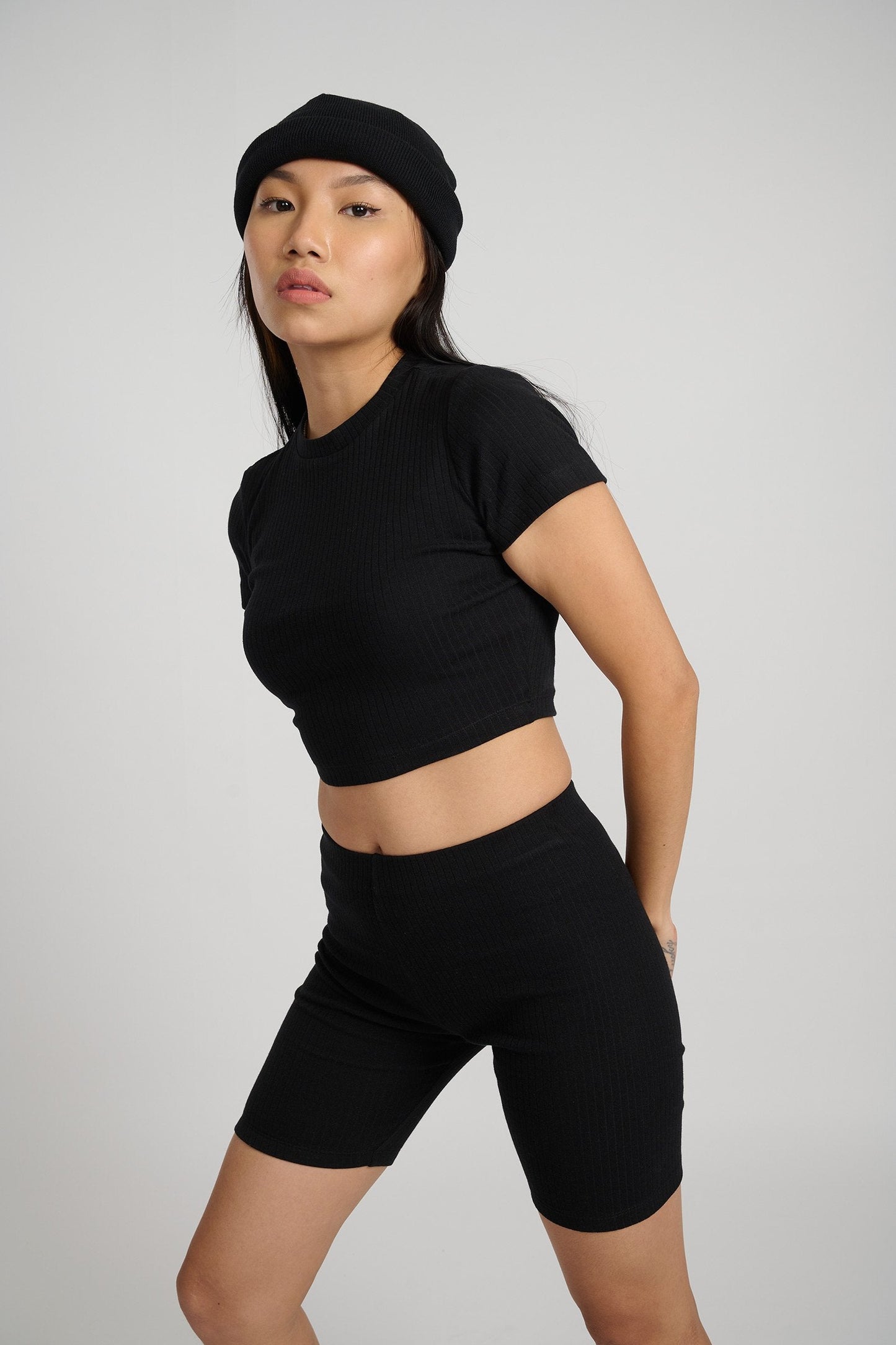 Jet Black Ribbed Crop Top