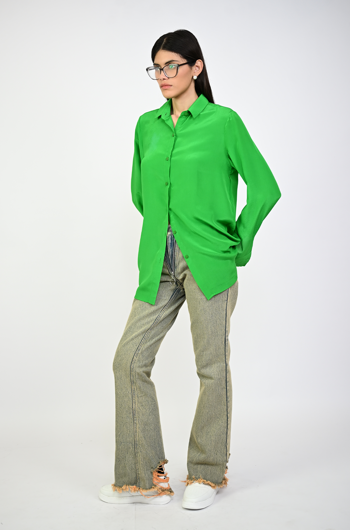Straight Fit Silk Shirt (Bright Green)
