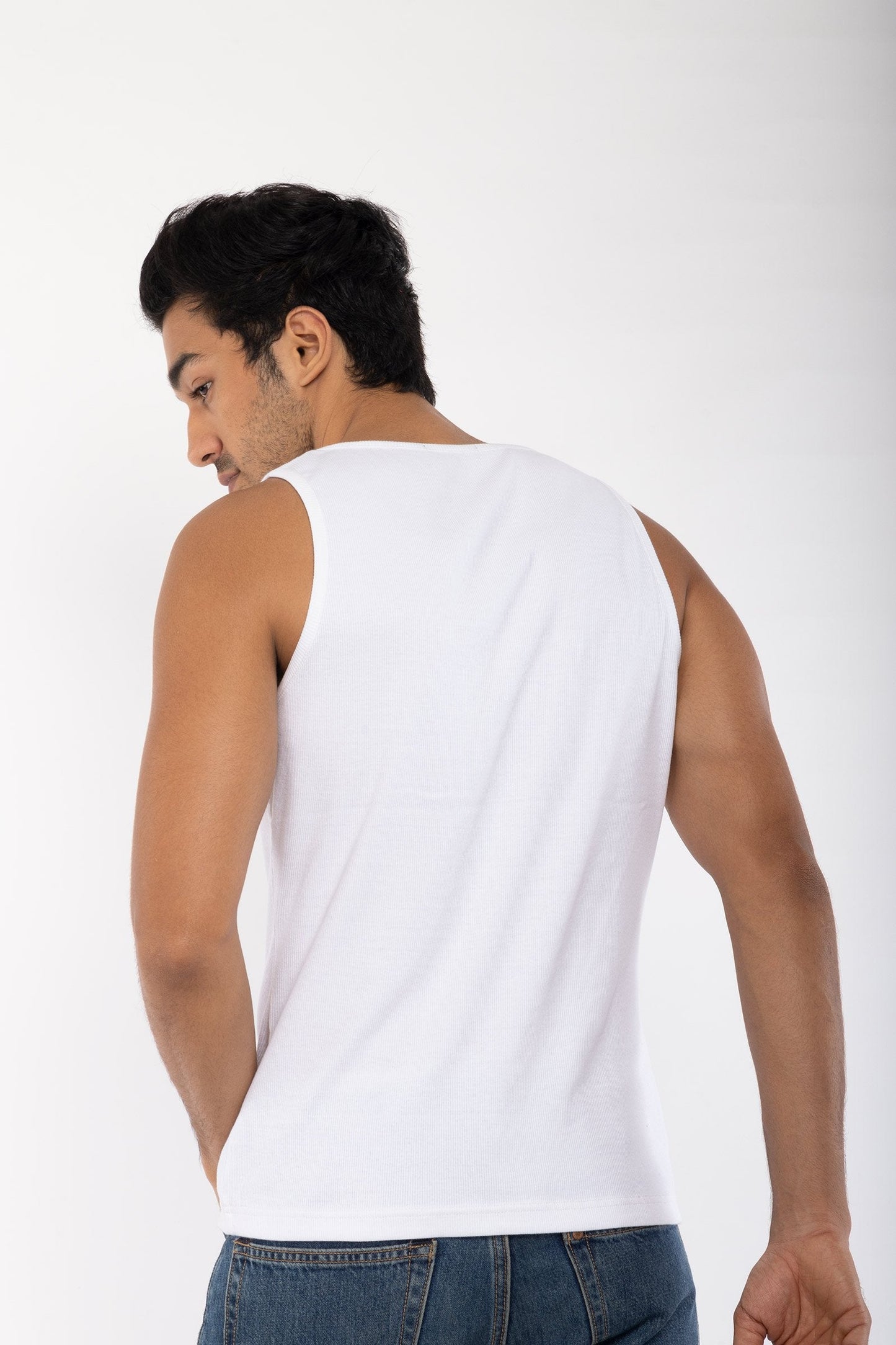 Men's White Ribbed Vest Tank