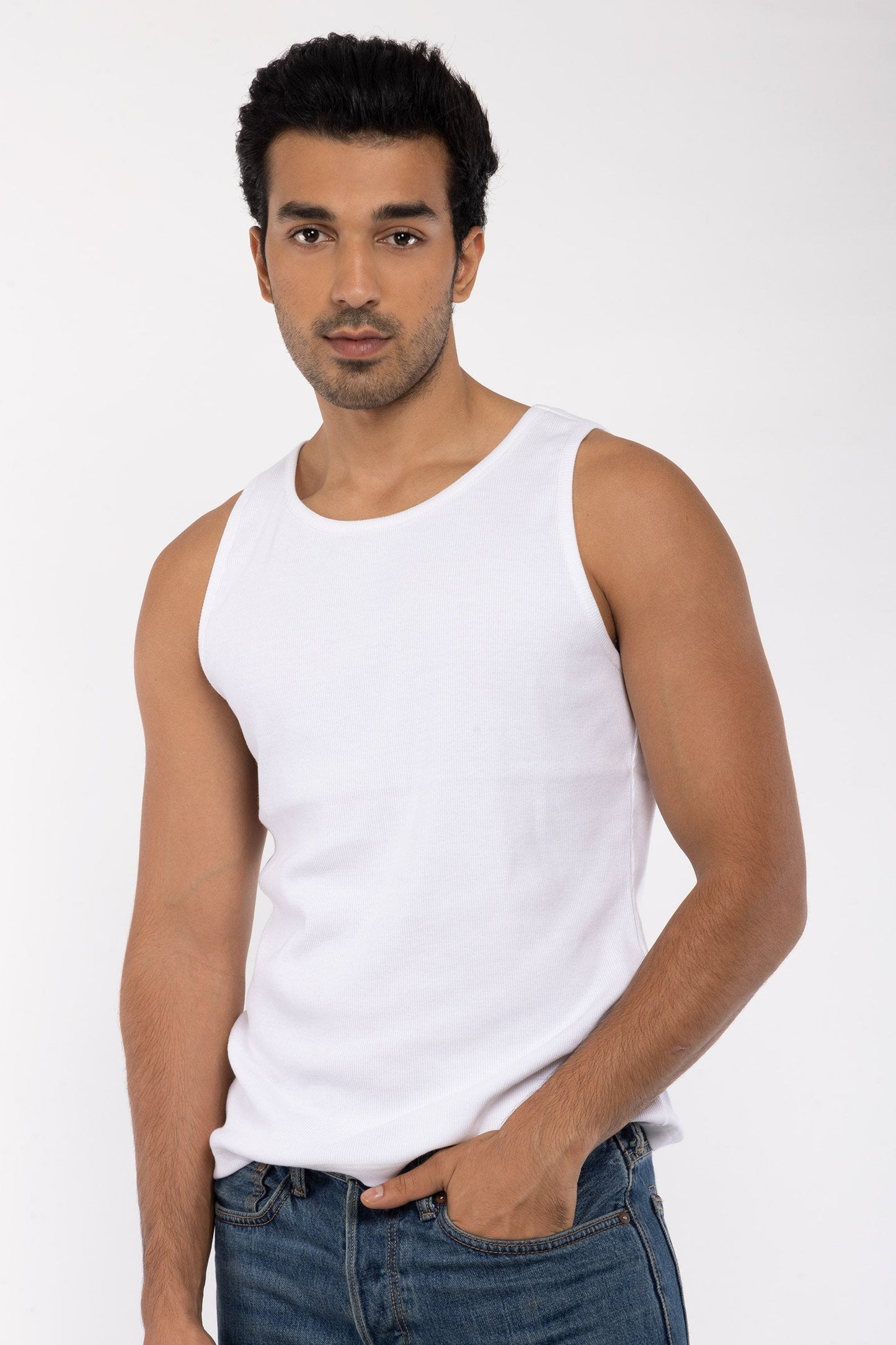 Men's White Ribbed Vest Tank