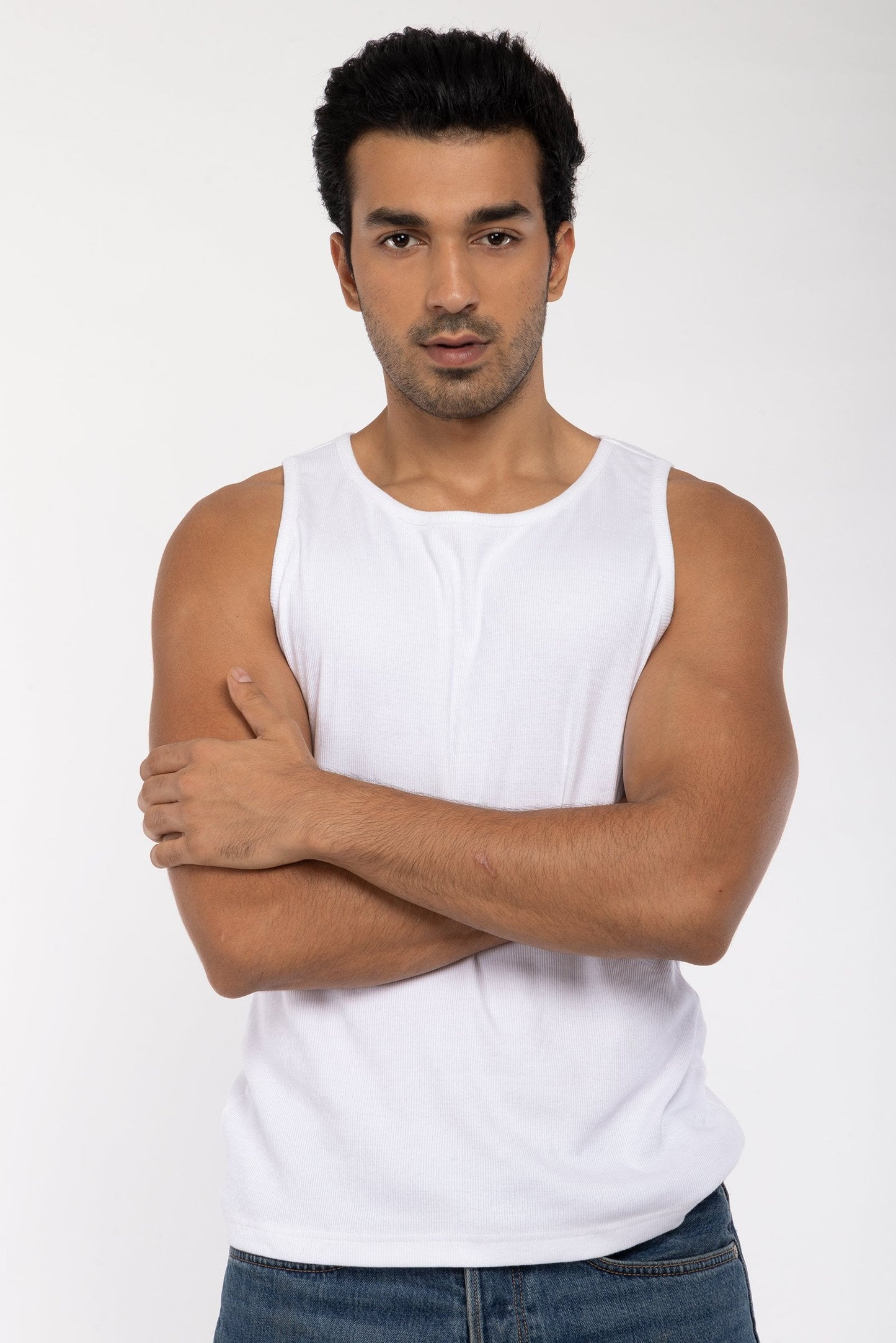 Men's White Ribbed Vest Tank