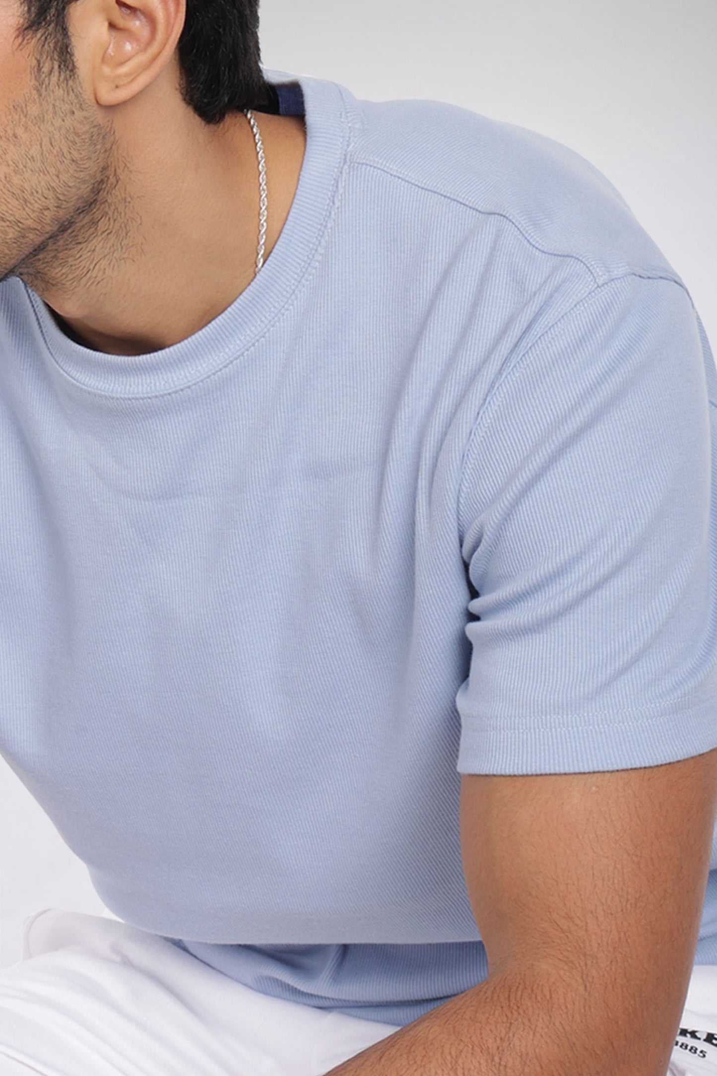 Mens Blue Ribbed Relaxed Fit T-shirt