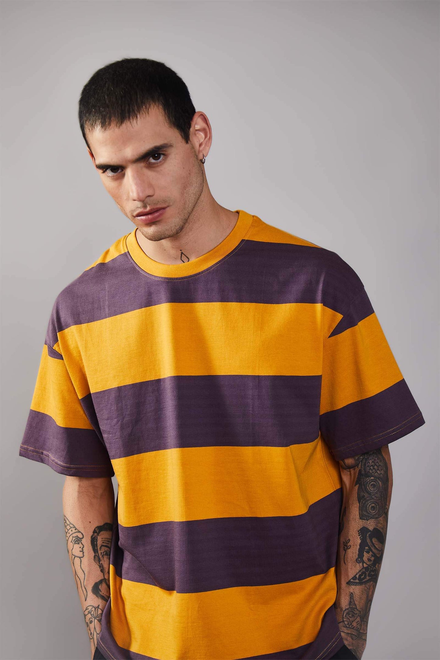 Musty Plum Striped Heavyweight Oversized T-Shirt