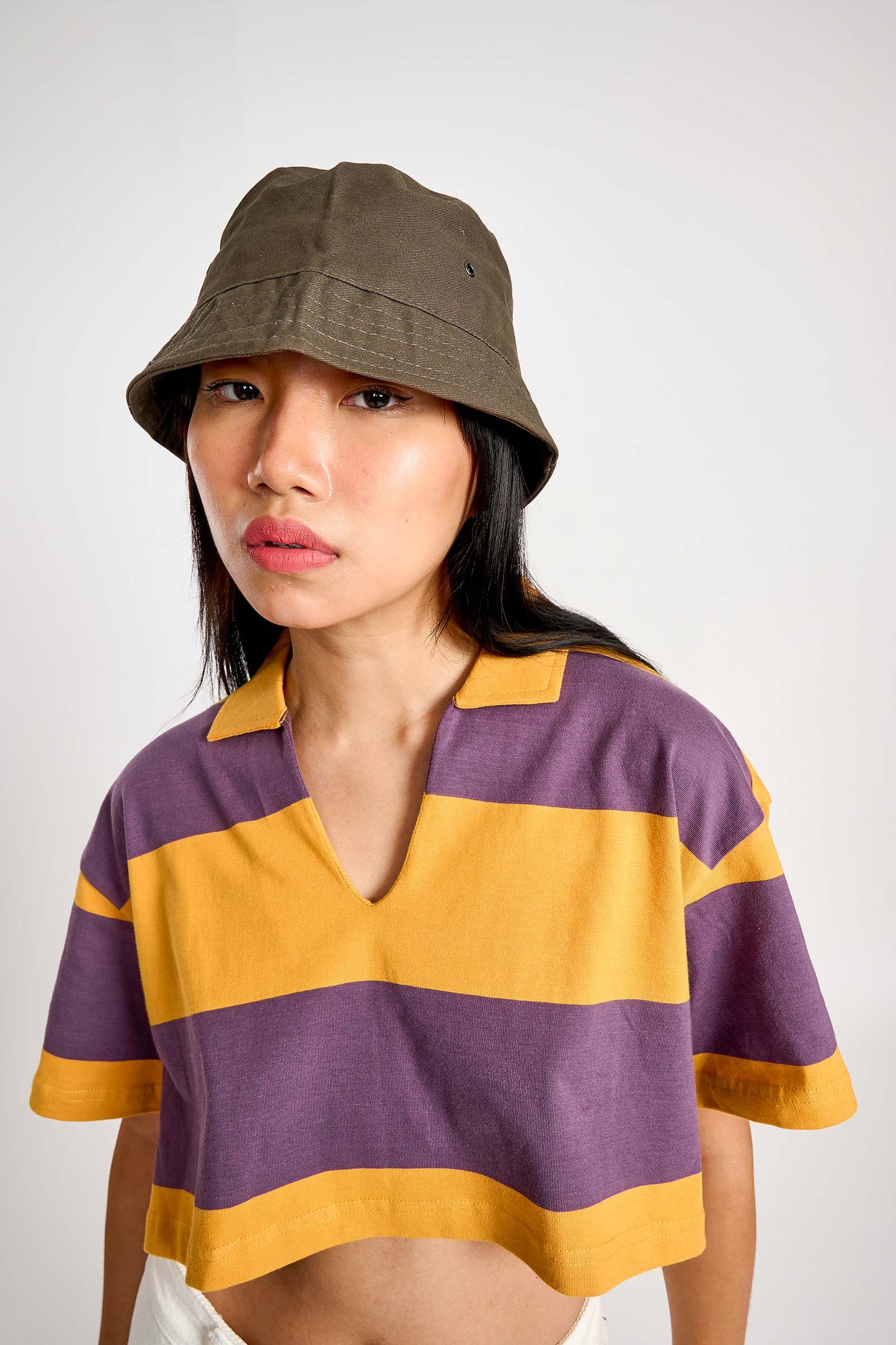 Musty Plum Striped Loose Crop Top