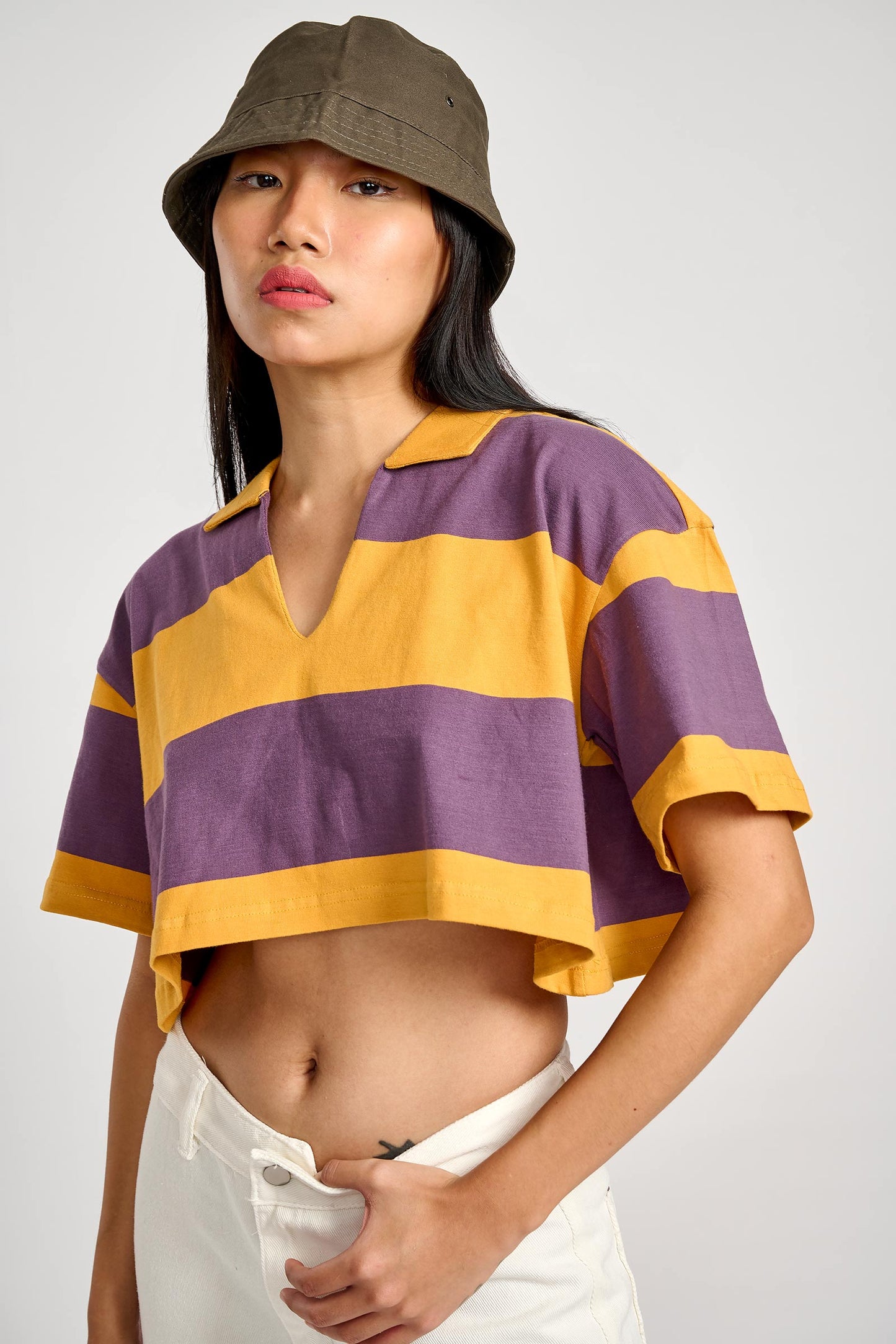 Musty Plum Striped Loose Crop Top
