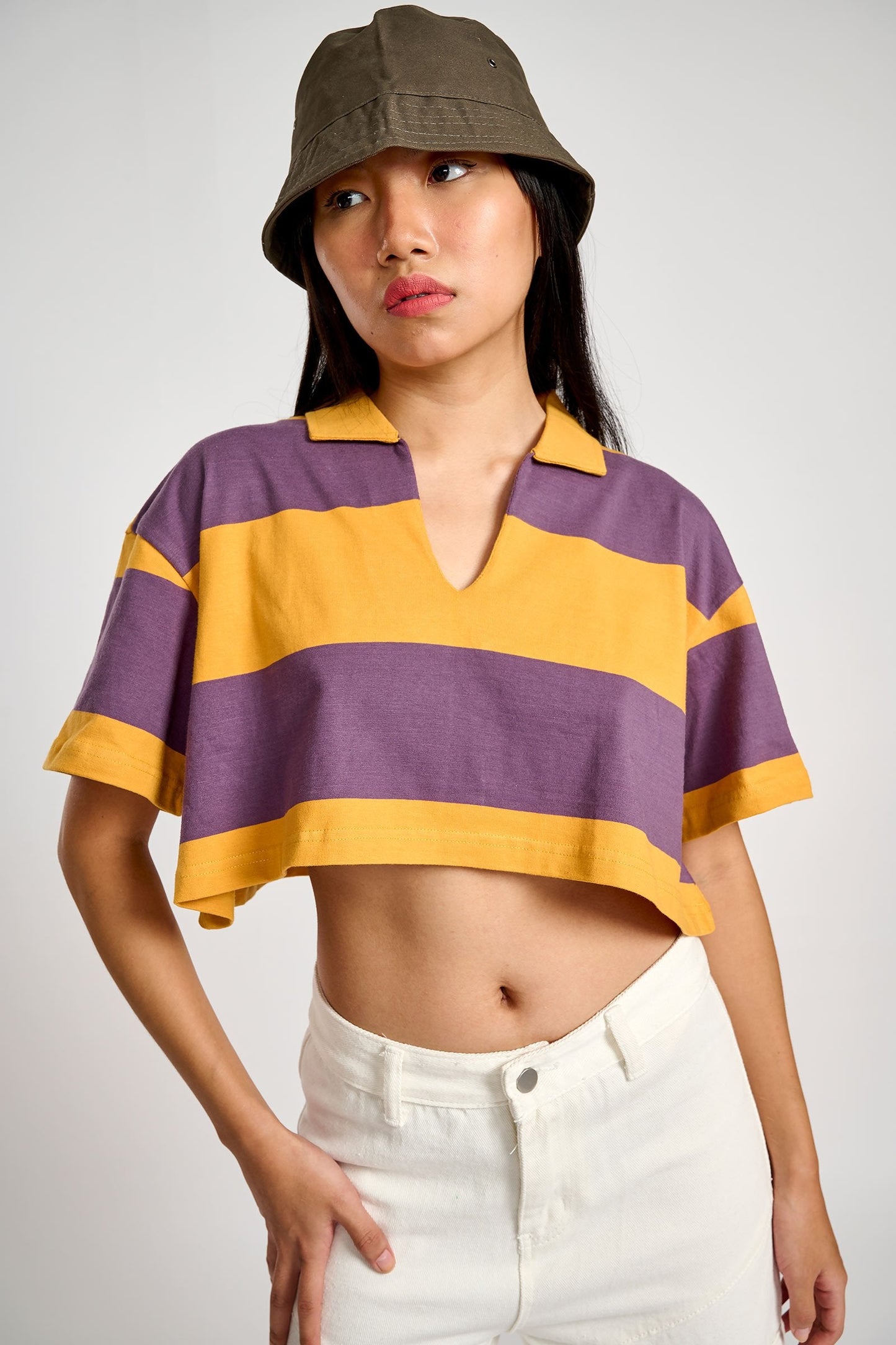 Musty Plum Striped Loose Crop Top