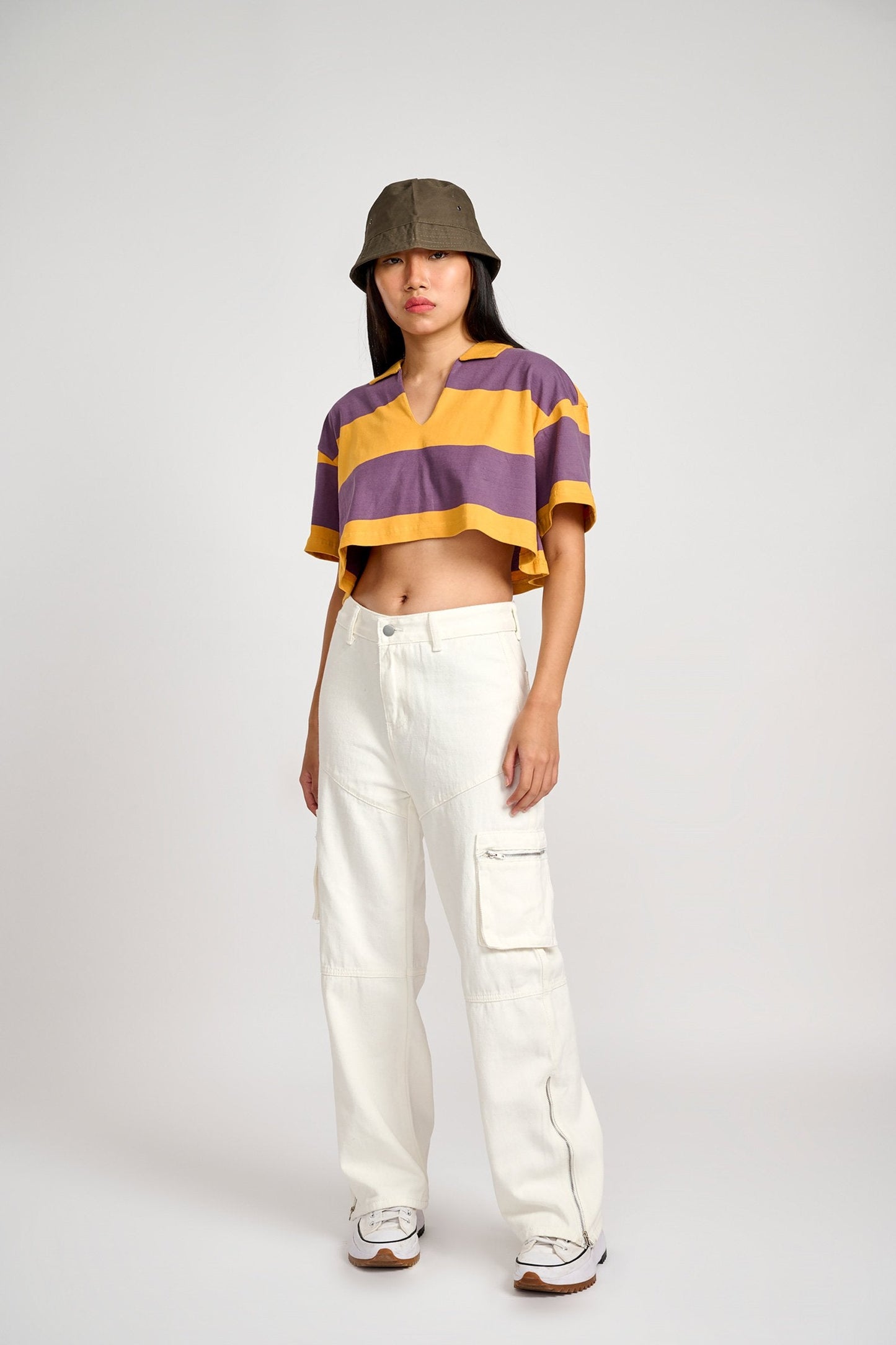 Musty Plum Striped Loose Crop Top