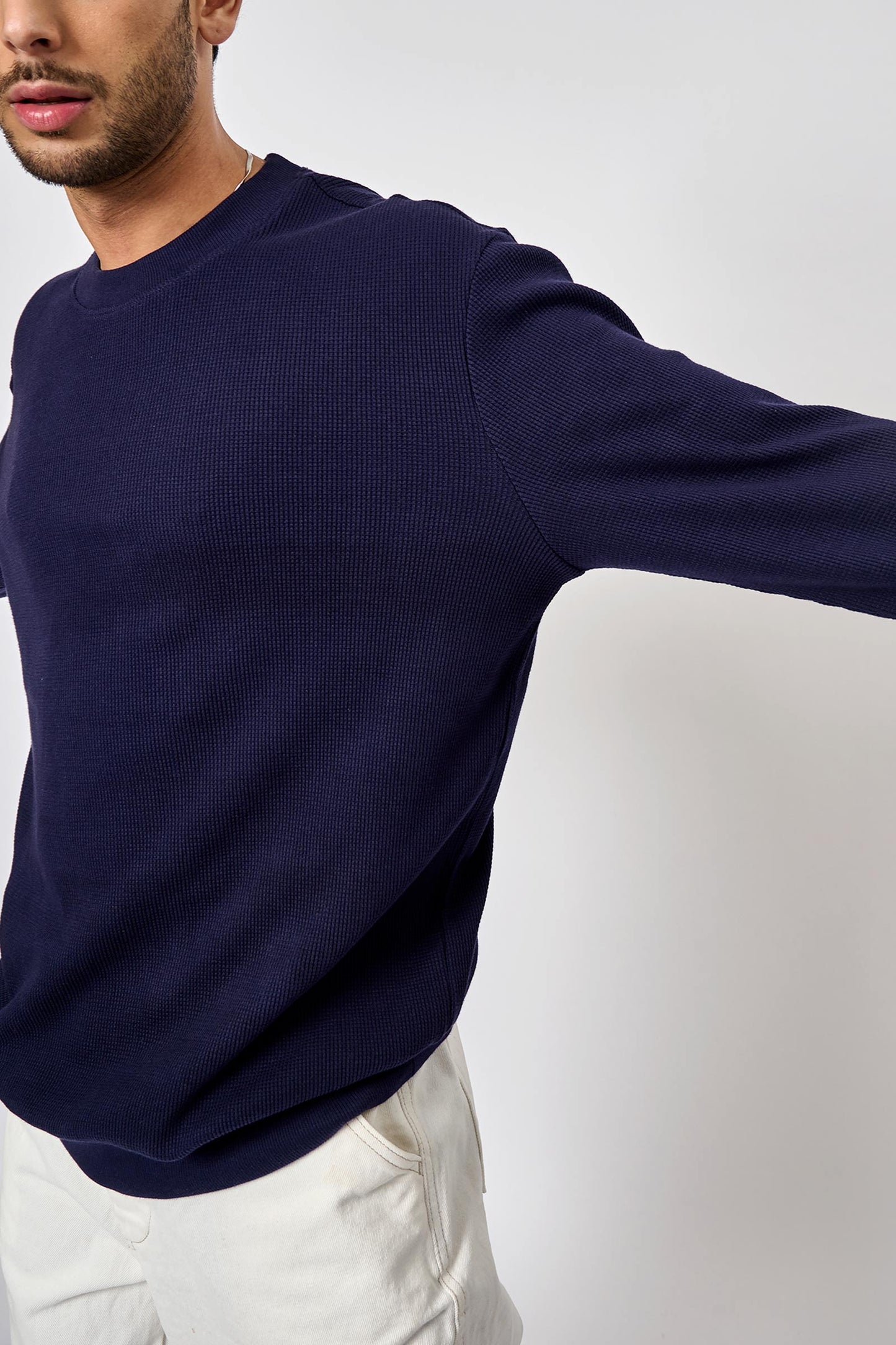 Navy Blue Heavyweight Crew Neck Waffle