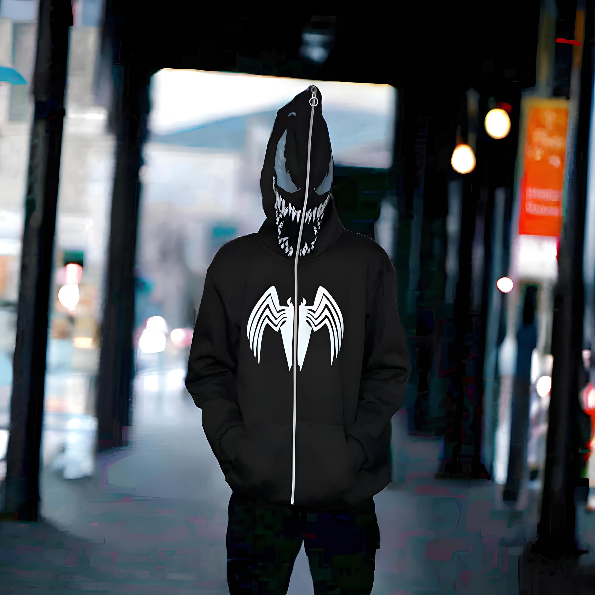 Marvel Venom Hoodie | Black Zip-Up Sweatshirt for Superhero Fans - Prime Fitz