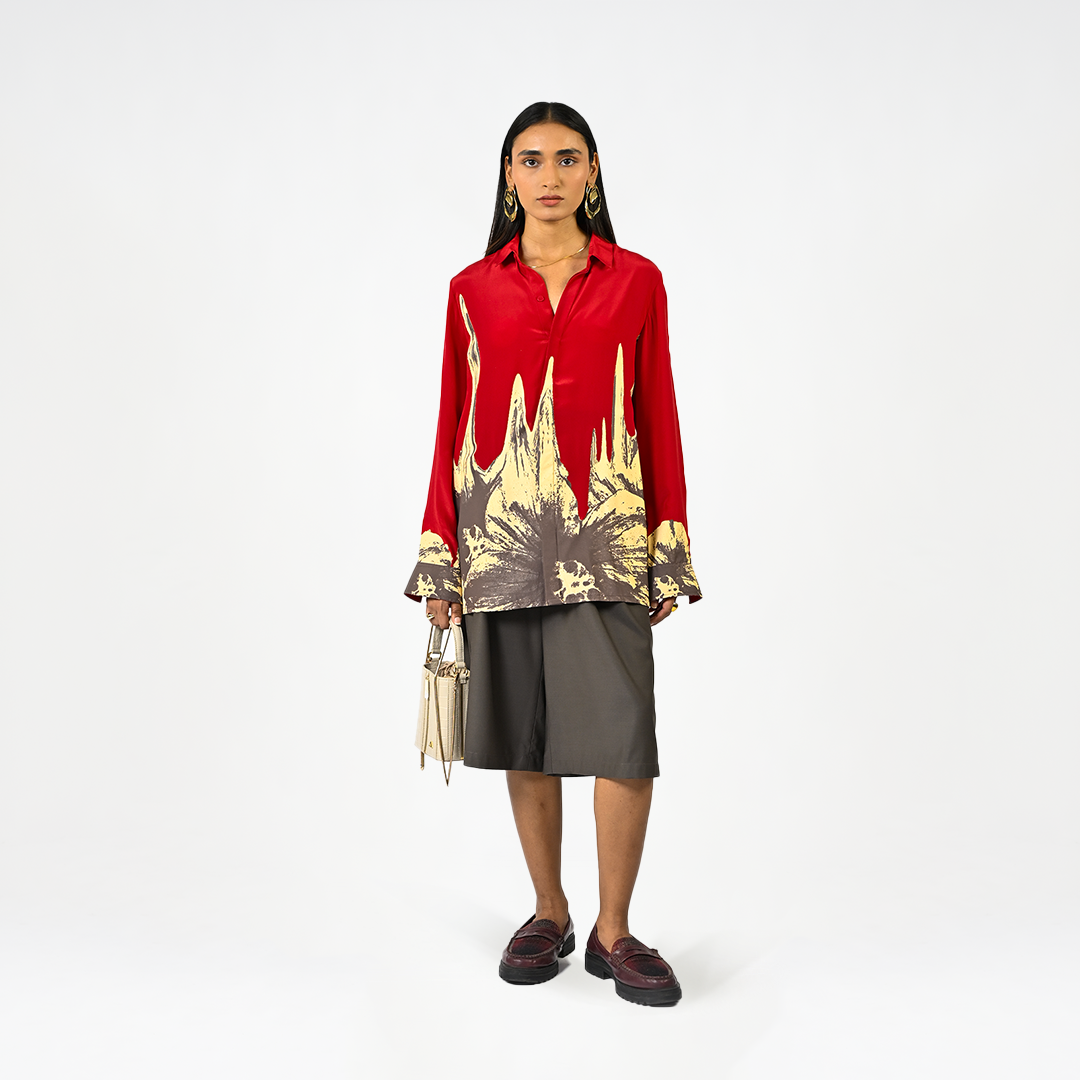 Red floral drip shirt