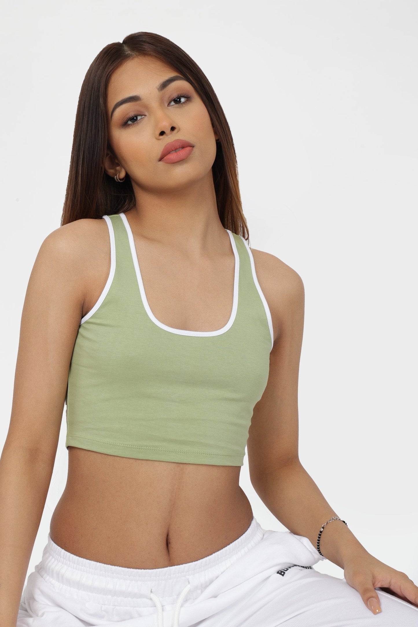Sage Green Contrast Binding Tank