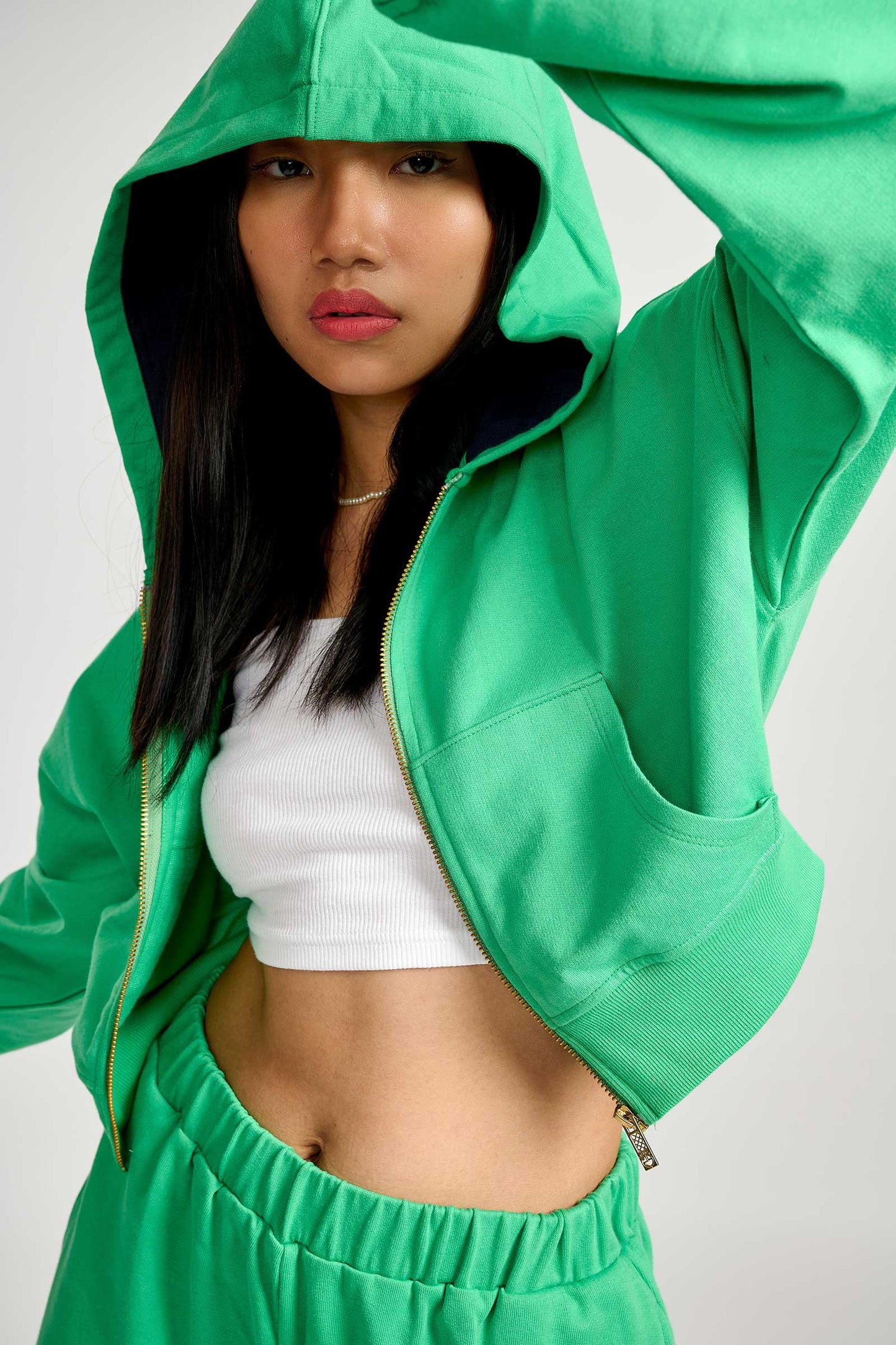 Seafoam Crop Zipper Hoodie