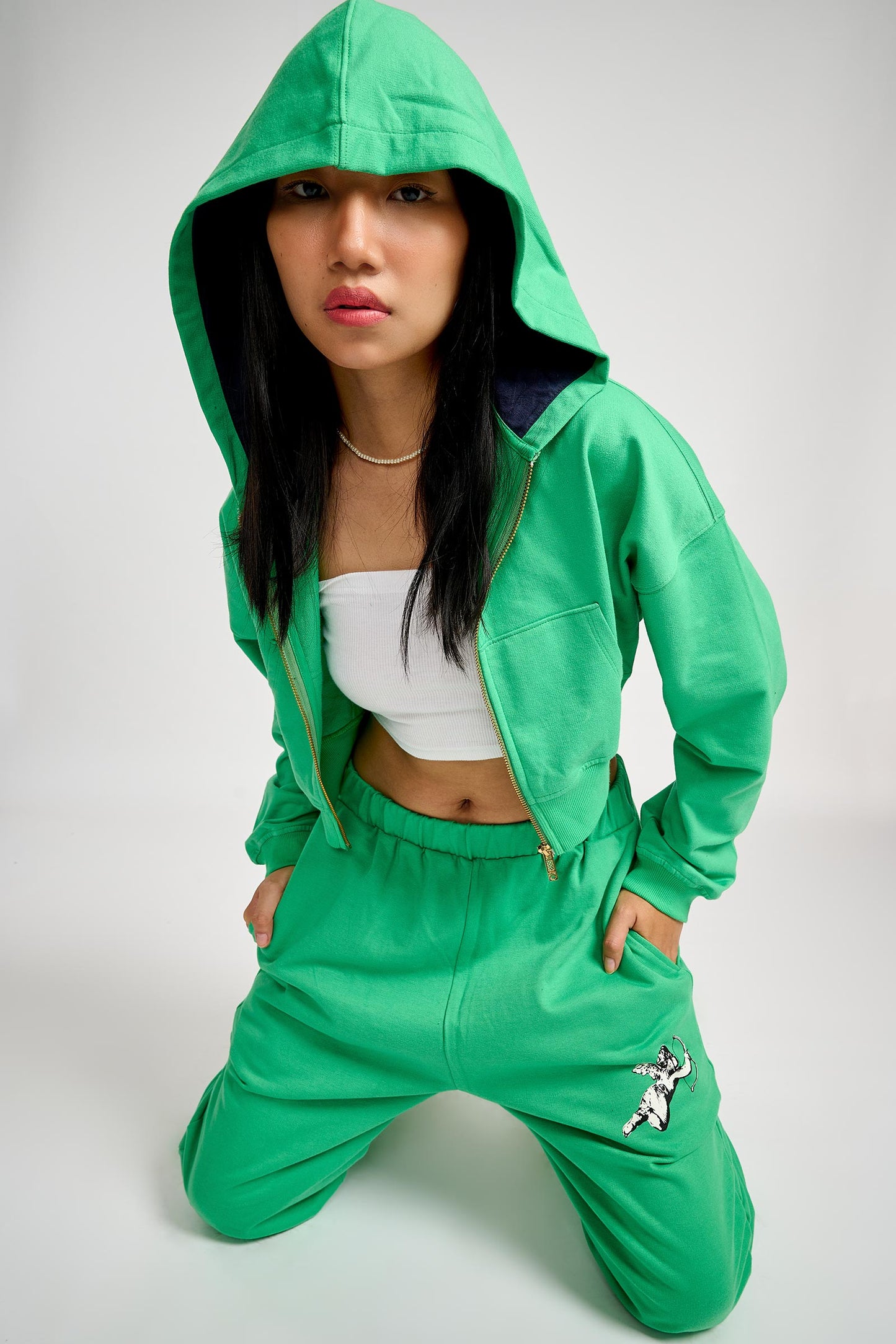 Seafoam Crop Zipper Hoodie