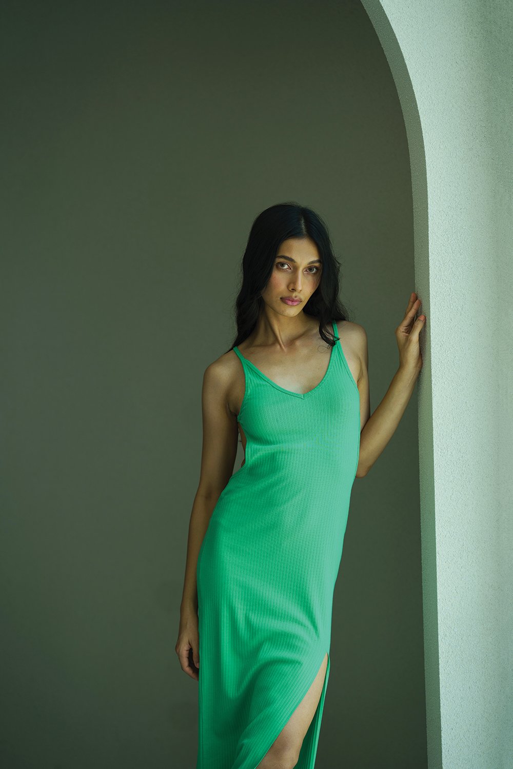 Spring Green Ribbed Dress