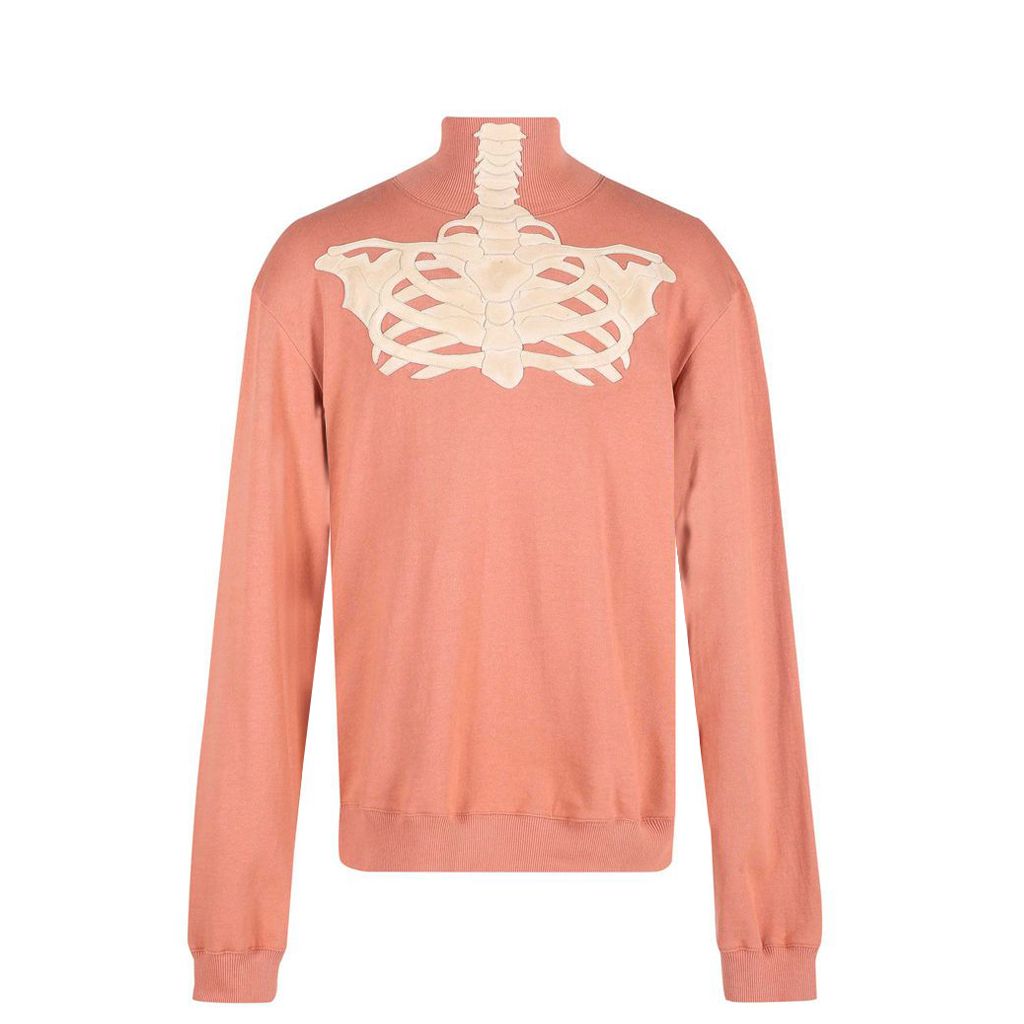 Turtleneck Sweatshirt With Leather Ribcage